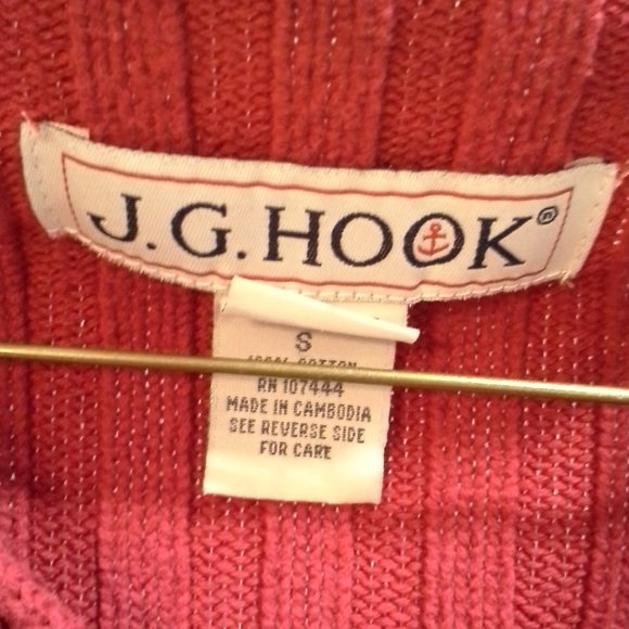 Red v-neck J.G. Hook sweater size S - Picture 2 of 3